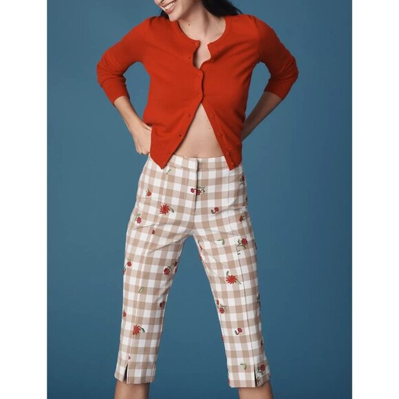 Maeve Gingham Floral Capri Pants 12 - Picture 2 of 4
